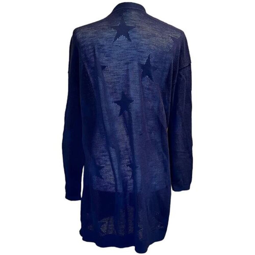 TALBOTS‎ Navy Blue Stars Open Lightweight Cardigan Cover Up Large Petite (A-266)
